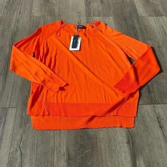 NWT Zara Crew Neck Ribbed  Orange Fine Knit Sweater - M - Picture 2 of 8
